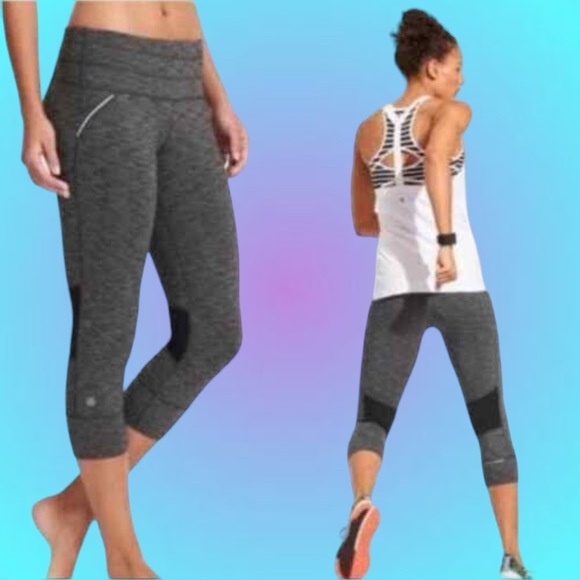 Athleta Pants - Athleta #862109 Gray Black Relay Capri Leggings Reflective Yoga Cropped …
